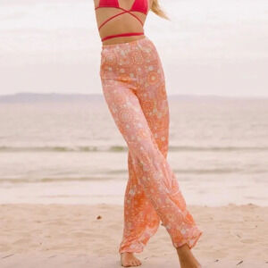 ARAMINTA JAMES pink silky wide leg beach pants size small NWT